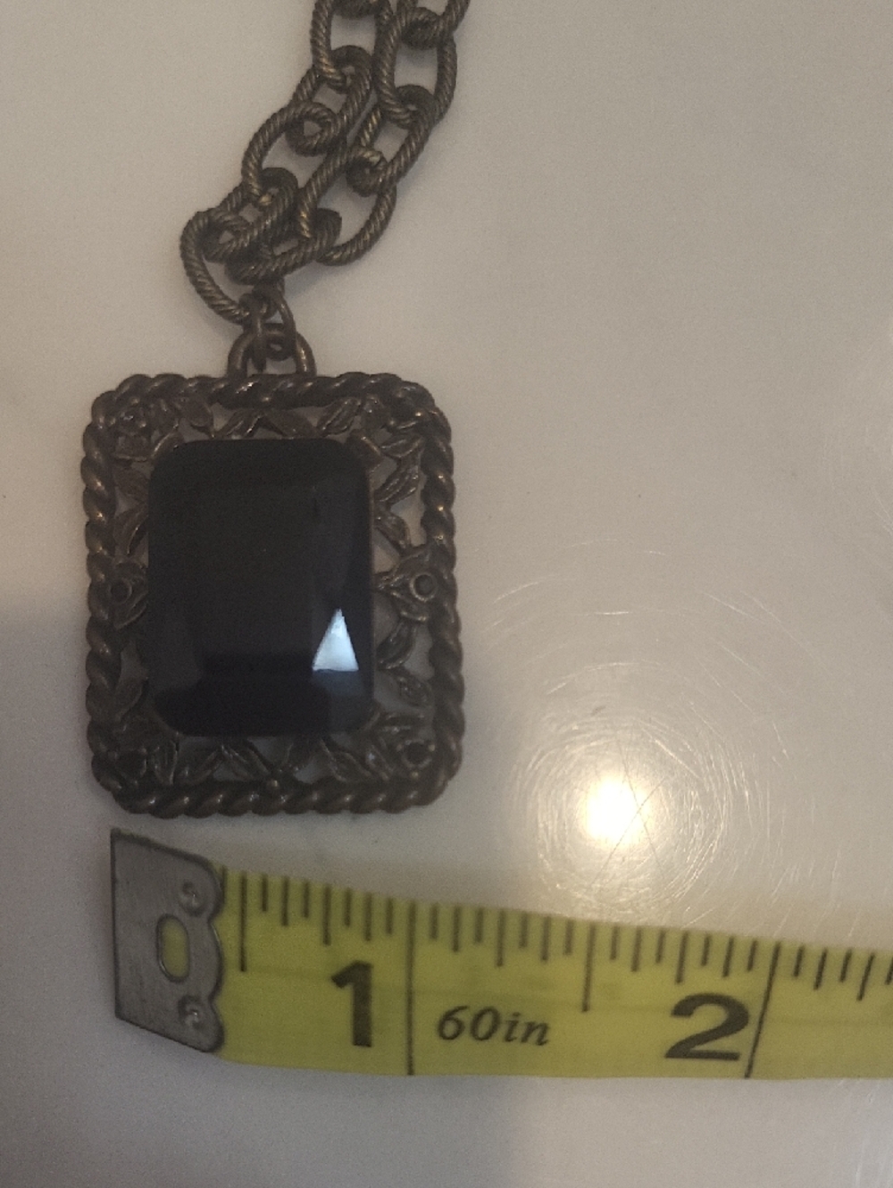 Black Pendant Necklace with Faceted Center Stone - Picture 2 of 4
